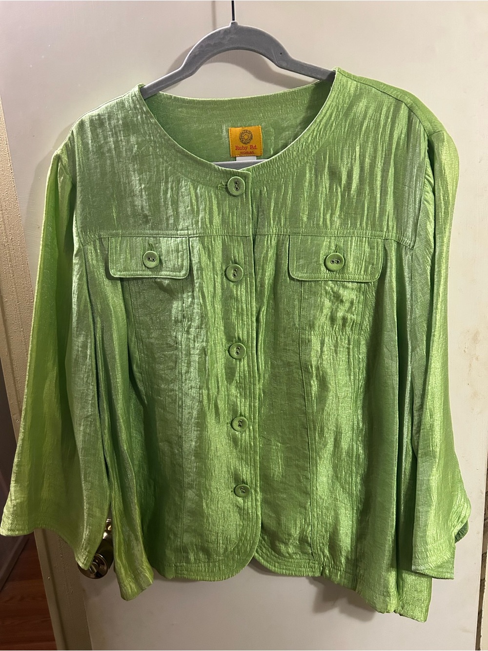 Ruby Rd. Shimmery Lime Green Button Jacket